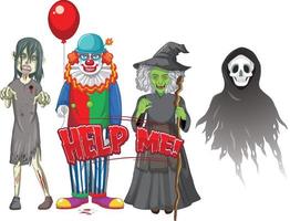 Help Me text design with Halloween ghost characters vector