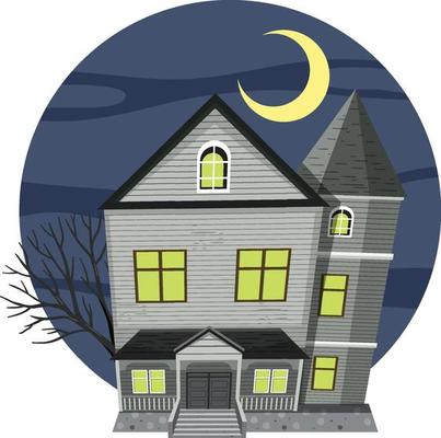 Haunted house at night scene