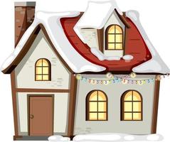 Christmas house with snow on white background vector