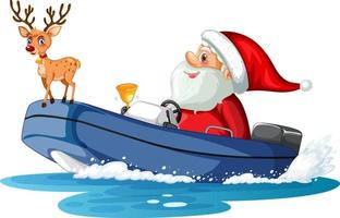 Santa Claus on the boat with a reindeer vector