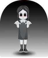 Scary little ghost girl with black eyes vector