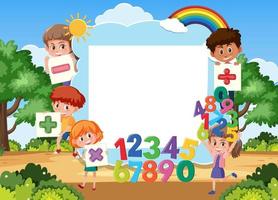 Empty board with kids and math objects at park scene vector