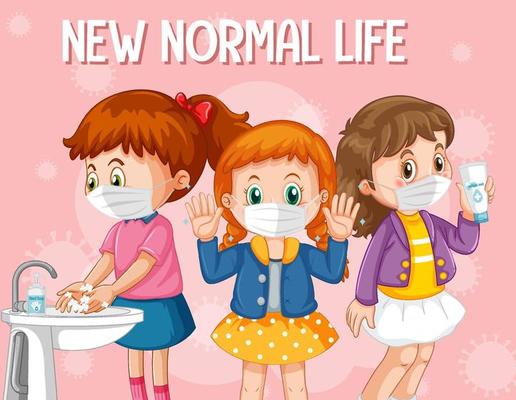 New Normal Life with children wearing mask