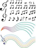 Musical symbols with wave lines on white background vector