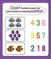 Math count number worksheet vector