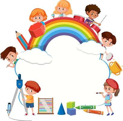 Frame template with school kids cartoon character