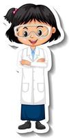 Scientist girl cartoon character sticker vector