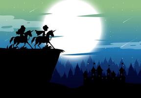 Silhouette prince and princess with full moon background vector