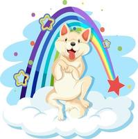 Cute dog on the cloud with rainbow vector