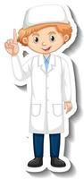 Scientist muslim boy cartoon character sticker vector