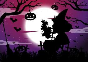 Halloween night background with witch silhouette vector