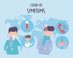 2019 ncov quarantine pandemic, people fever sore throat, vector