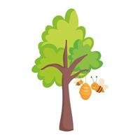 farm animals cartoon flying bees in hive tree cartoon vector