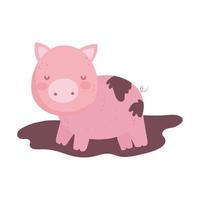 pig in the mud farm animal isolated icon on white background vector