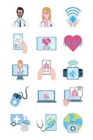 online doctor, physician technology consultant medical icons set, flat style icon vector