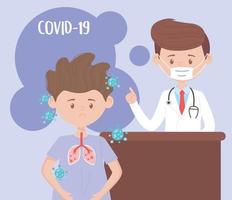 Covid 19 cuarentena, enfermedad infantil coronavirus respiratorio médico profesional vector