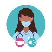 online doctor, female physician video consultant medical protection covid 19, flat style icon vector