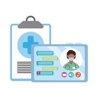 online doctor, tablet computer medical report covid 19, flat style icon vector