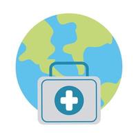 online doctor, world and kit first aid consultant medical protection covid 19, flat style icon vector