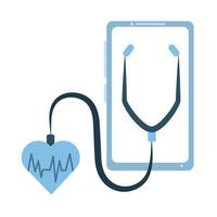 online doctor, smartphone stethoscope consultant medical protection covid 19, flat style icon vector