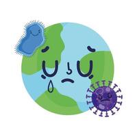 mundo enfermo llorando planeta covid 19 coronavirus pandemia vector