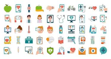 online doctor health medicine care flat style icons set vector