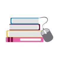 stack of books connected mouse home education flat style icon vector