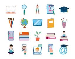 home education school learn supplies icons set flat style icon vector