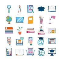 home education school learn supplies icons set flat style icon vector