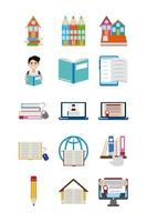home education school learn supplies icons set flat style icon vector