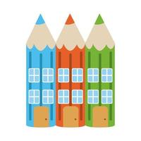 lápices de colores en forma de casa educación en el hogar icono de estilo plano vector