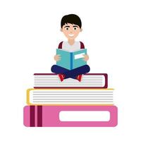 teen with open book sitting on books home education flat style icon vector