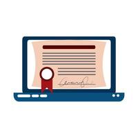 laptop computer certificate virtual home education flat style icon vector