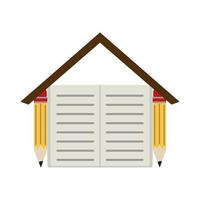 pencils and book shaped house home education flat style icon vector