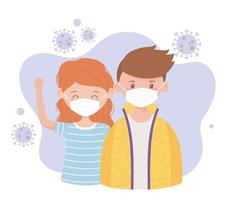 covid 19 prevention, young couple wearing medical mask vector