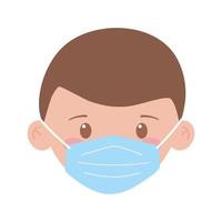 covid 19 coronavirus, cara de niño con máscara médica icono aislado fondo blanco vector