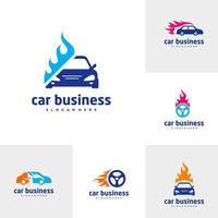 Conjunto de plantilla de vector de logotipo de incendio de coche, conceptos de diseño de logotipo de coche creativo