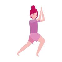 Mujer joven en pose de yoga practicando icono aislado fondo blanco. vector