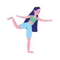 Mujer joven en pose de yoga practicando icono aislado fondo blanco. vector