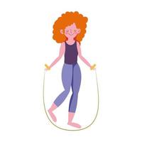 young girl with jump rope character isolated icon white background vector