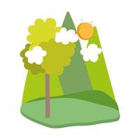 landscape trees bush grass mountains sky isolated icon white background vector
