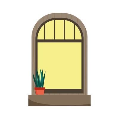 frame window potted plant isolated icon on white background