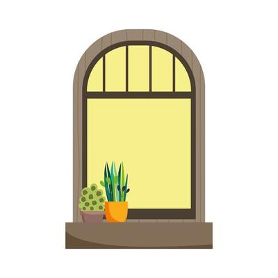 frame window potted plant isolated icon on white background