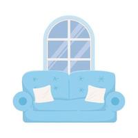 sofa with cushions and window house isolated icon on white background vector