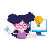 Girl kid with book computer and light bulb vector design