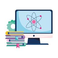 Isolated computer atom gear and books vector design