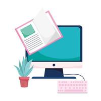 Isolated ebook plant and computer vector design