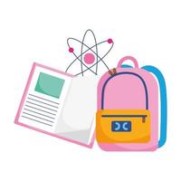 Isolated school bag and book and atom vector design