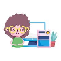 Girl kid diplom plant and computer vector design