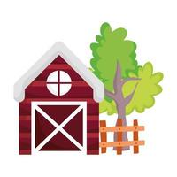 barn tree wooden fence farm cartoon isolated icon on white background vector